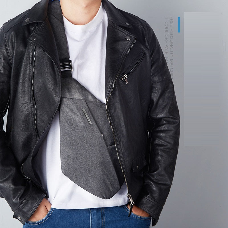 Stylish anti-theft crossbody shoulder bag worn by a person in a black leather jacket