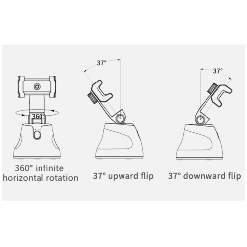 Auto tracking selfie holder with 360 degree rotation and adjustable upward and downward flip features