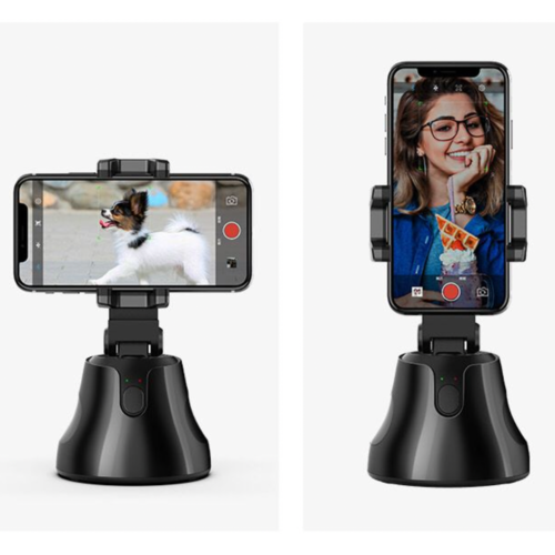 Auto tracking selfie holder with adjustable mount for smartphones, ideal for capturing hands-free videos and photos