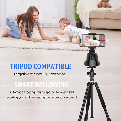 Auto tracking selfie holder with tripod compatibility for capturing precious moments of children