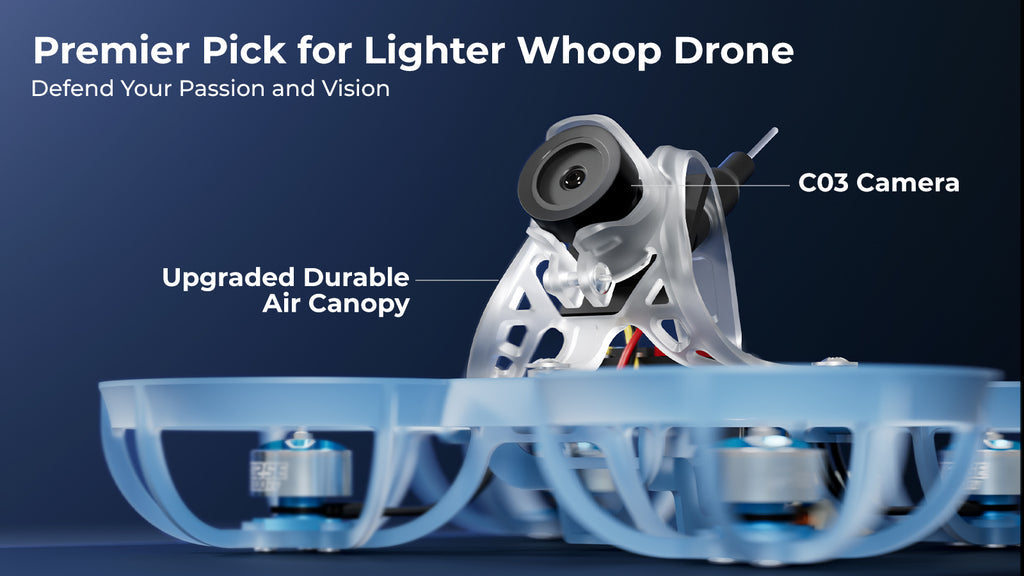 BETAFPV Air65 racing drone featuring a C03 camera and upgraded durable air canopy