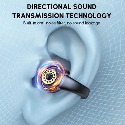 Bluetooth open ear clip earbuds featuring directional sound transmission and anti-noise filter for clear audio