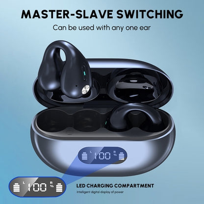Bluetooth open ear clip earbuds with LED charging case and digital power display for easy switching