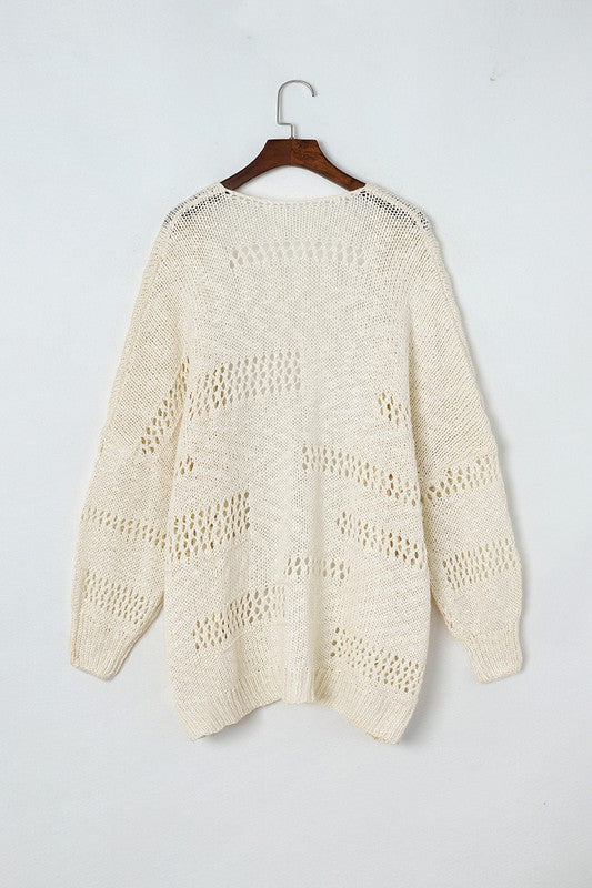 Shophouse Northwest cream open knit crochet dolman cardigan with airy striped openwork back view