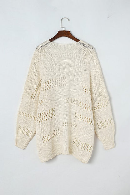 Shophouse Northwest cream open knit crochet dolman cardigan with airy striped openwork back view