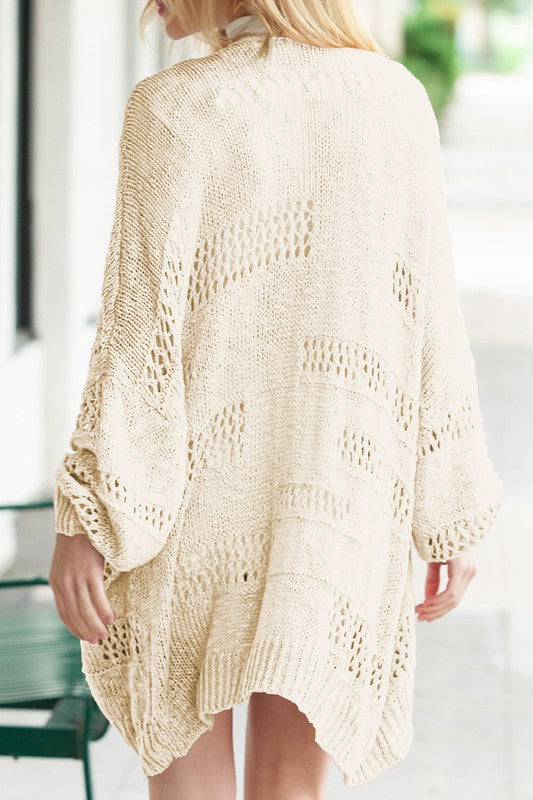 Shophouse Northwest cream open knit crochet dolman cardigan oversized back view on model