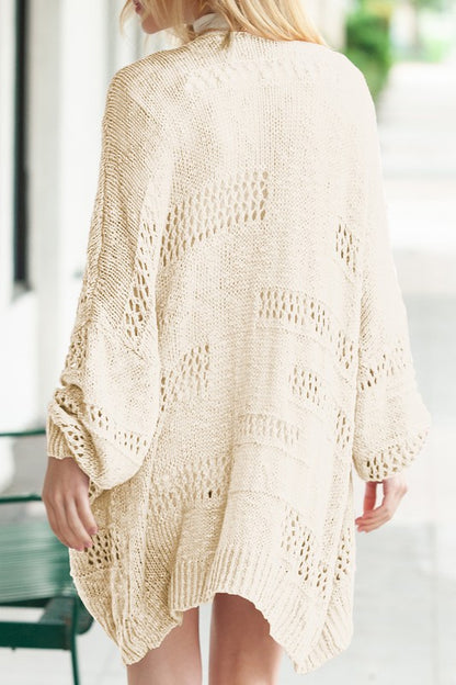 Shophouse Northwest cream open knit crochet dolman cardigan oversized back view on model