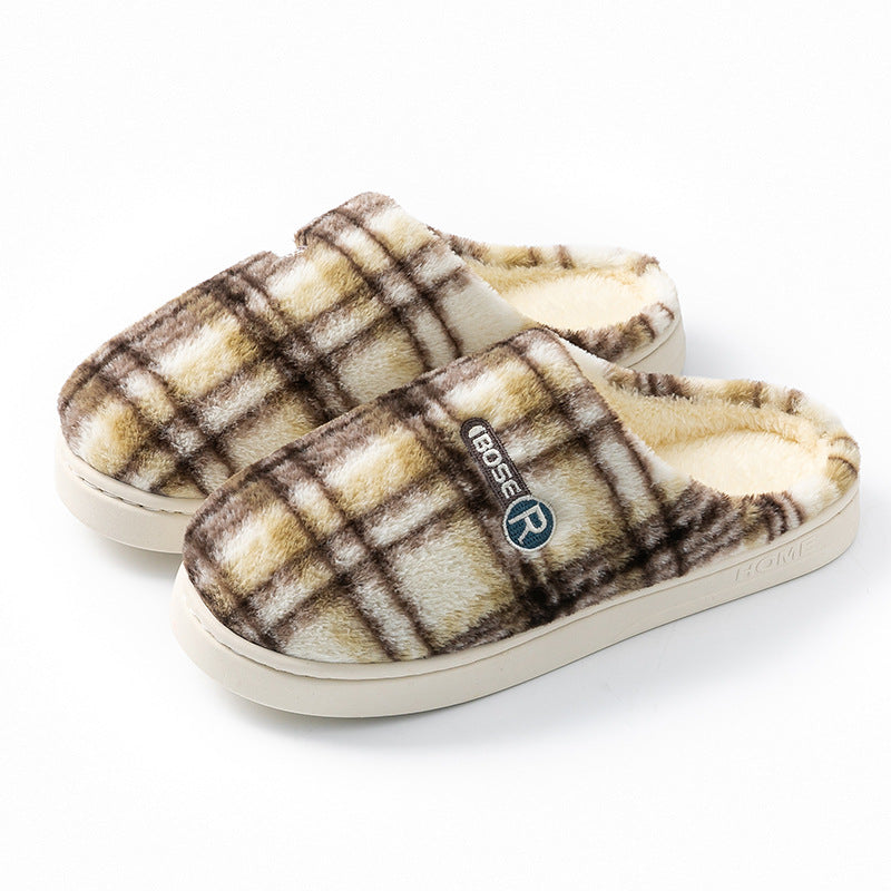 Cozy plush warm plaid cotton slippers with soft lining for relaxation and comfort at home