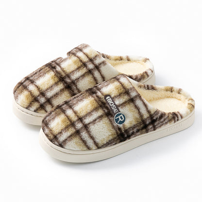 Cozy plush warm plaid cotton slippers with soft lining for relaxation and comfort at home