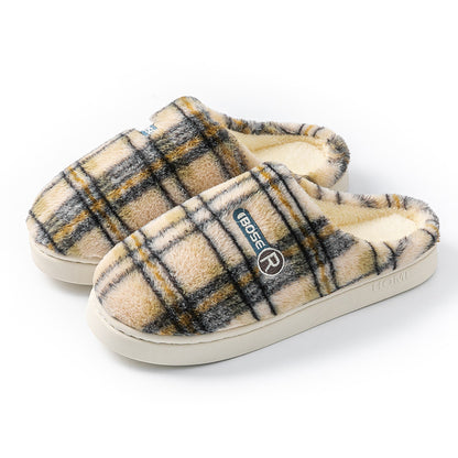 Plush warm plaid cotton slippers featuring a soft interior and stylish checkered design