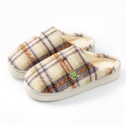 Cozy plush warm plaid cotton slippers with soft lining for comfort at home