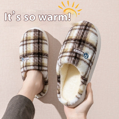 Cozy plush warm plaid cotton slippers featuring a soft interior for ultimate comfort