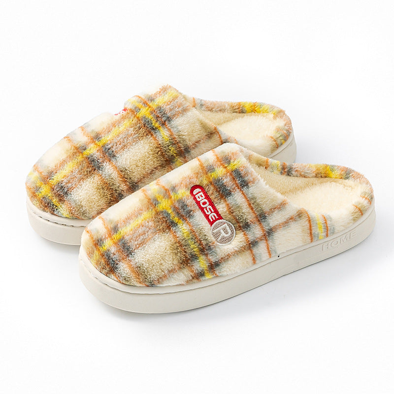 Cozy plush warm plaid cotton slippers in soft fabric for indoor comfort and style