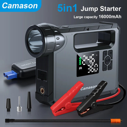 Camason 5in1 jump starter with digital display and air compressor functionality for quick vehicle assistance