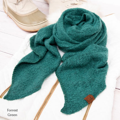 Shophouse Northwest Forrest Green cc cozy draped oversized scarves for women textured boucle scarf with leather tag