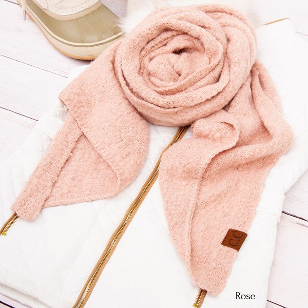 Rose fuzzy wool scarf on white quilted vest with boots cc cozy draped oversized scarves for women by Shophouse Northwest