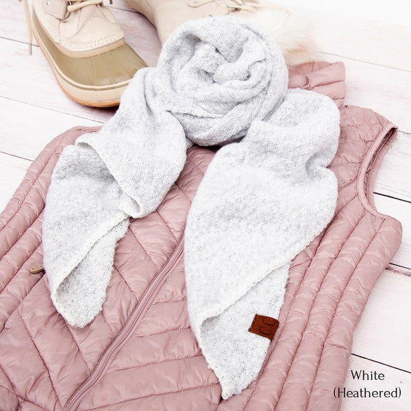 Shophouse Northwest cc cozy draped oversized scarves for women white heathered scarf on pink quilted vest and boots