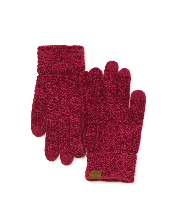 Shophouse Northwest red chenille touch screen gloves with knit texture and touchscreen fingertips for winter