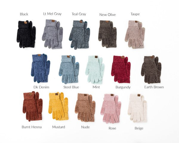 Shophouse Northwest chenille touch screen gloves assortment in 15 colors soft warm knit for winter