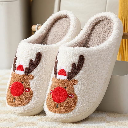 Cozy Christmas elk slippers with reindeer design, perfect for winter comfort and warmth