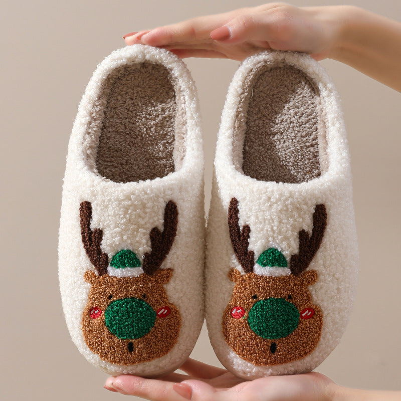 Christmas elk slippers winter cozy with soft lining and cute reindeer design for warmth and comfort