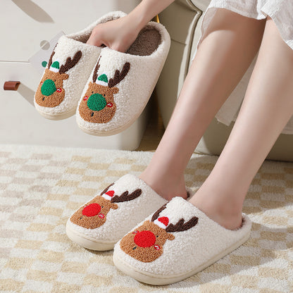 Cozy Christmas elk slippers designed for winter featuring a soft texture and cute reindeer design