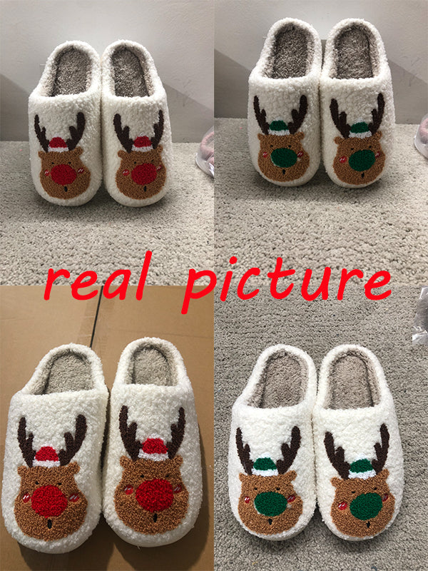 Christmas elk slippers winter cozy with soft plush material and festive reindeer design