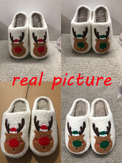 Christmas elk slippers winter cozy with soft plush material and festive reindeer design