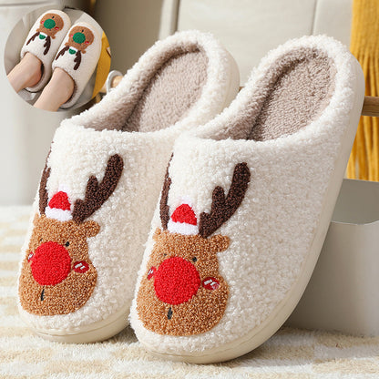 Christmas elk slippers winter cozy with soft fleece lining and playful reindeer design