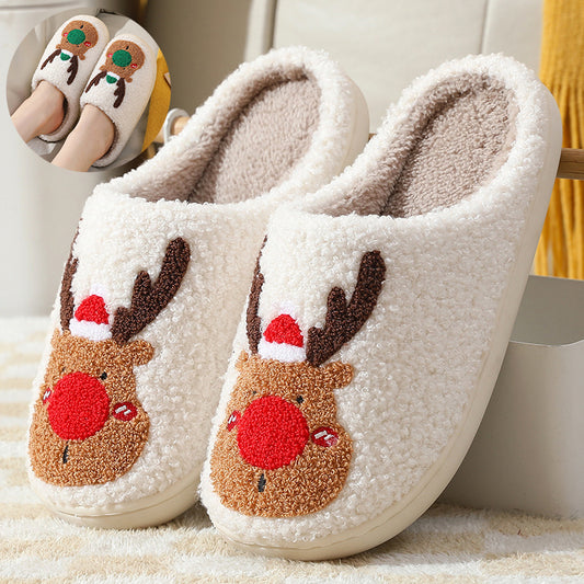 Christmas elk slippers winter cozy with soft fleece lining and playful reindeer design
