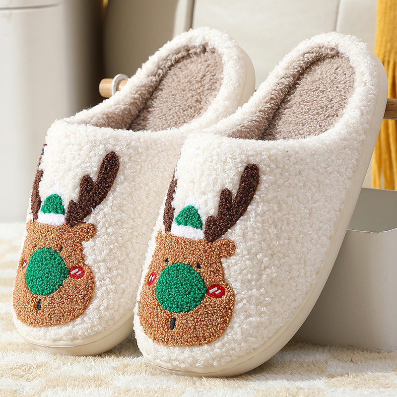 Christmas elk slippers winter cozy with soft plush design and antler details for home comfort