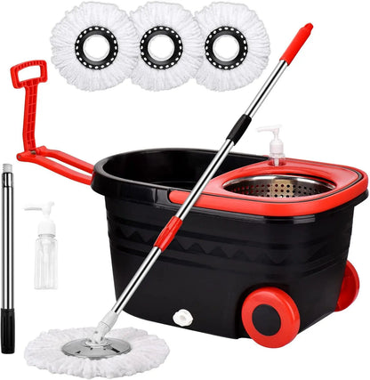 Shophouse Northwest black and red spin mop bucket set with wheels includes telescoping mop and three replacement heads