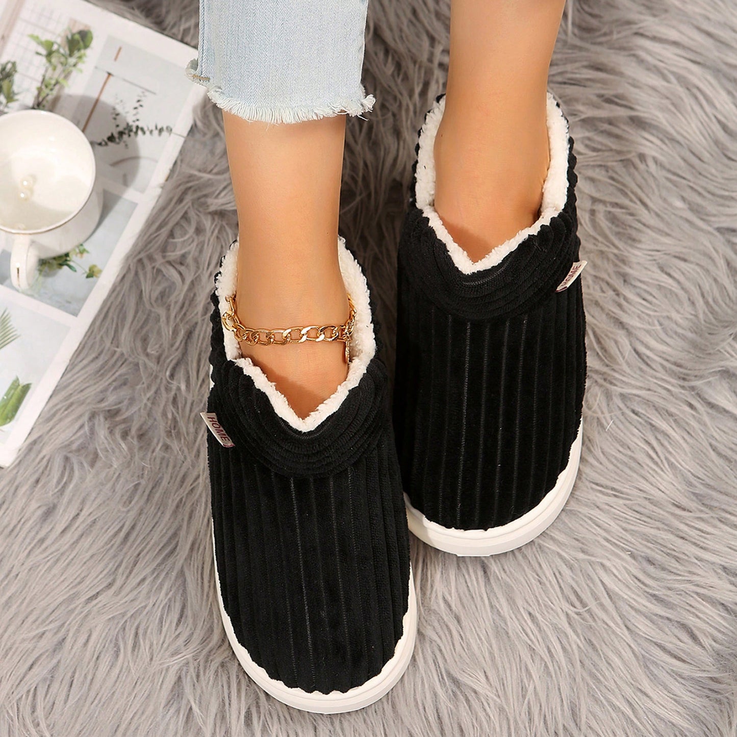 Black Jumpstudios-BTG cozy indoor house slippers with plush lining for ultimate comfort