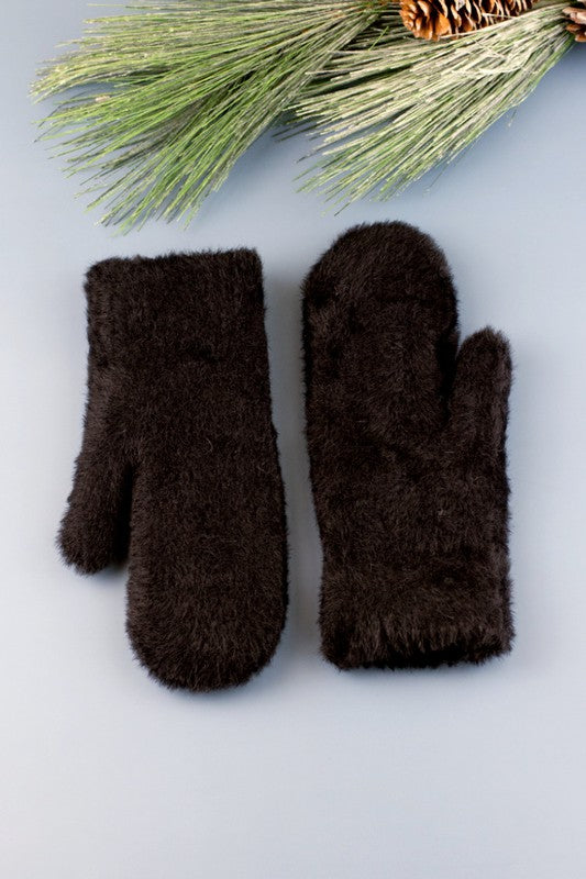 Shophouse Northwest black plush fur lined mittens soft fuzzy winter mittens for cold weather