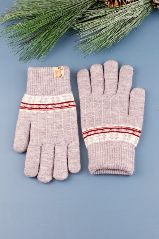 Shophouse Northwest Nordic touch screen gloves light purple knit with red and white stripe