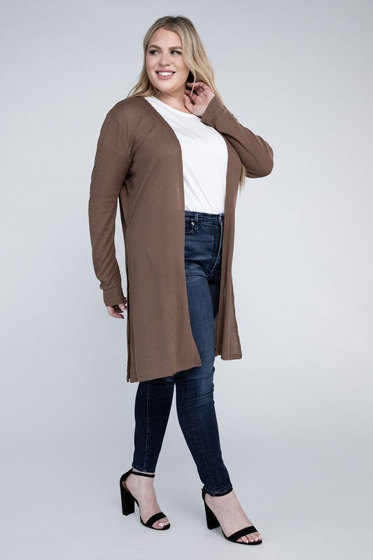 Shophouse Northwest plus size everyday comfy cardigan brown lightweight long open front for casual wear
