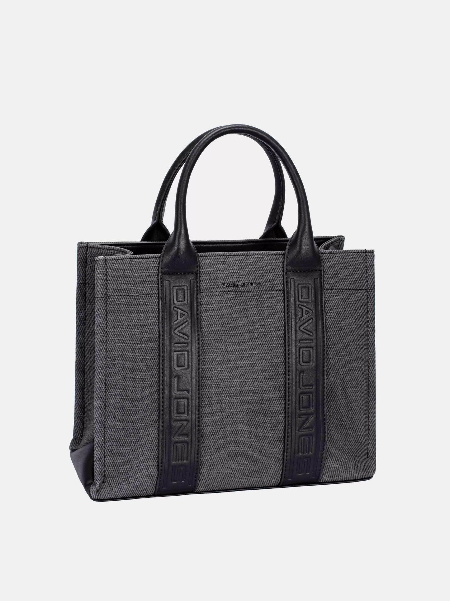 David Jones canvas tote bag in black with embossed handles and spacious design for everyday use