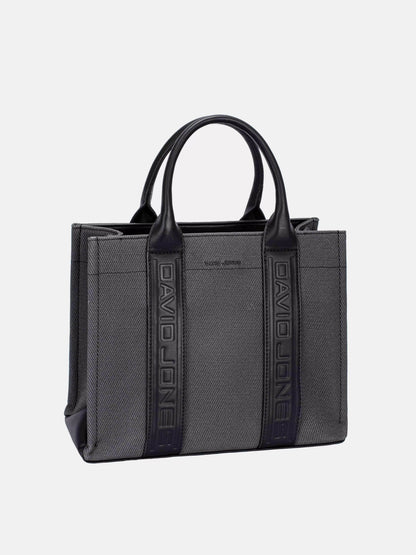 David Jones canvas tote bag in black with embossed handles and spacious design for everyday use