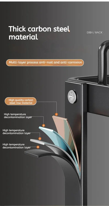 Double layer kitchen drying rack made of thick carbon steel for anti-rust and anti-corrosion durability
