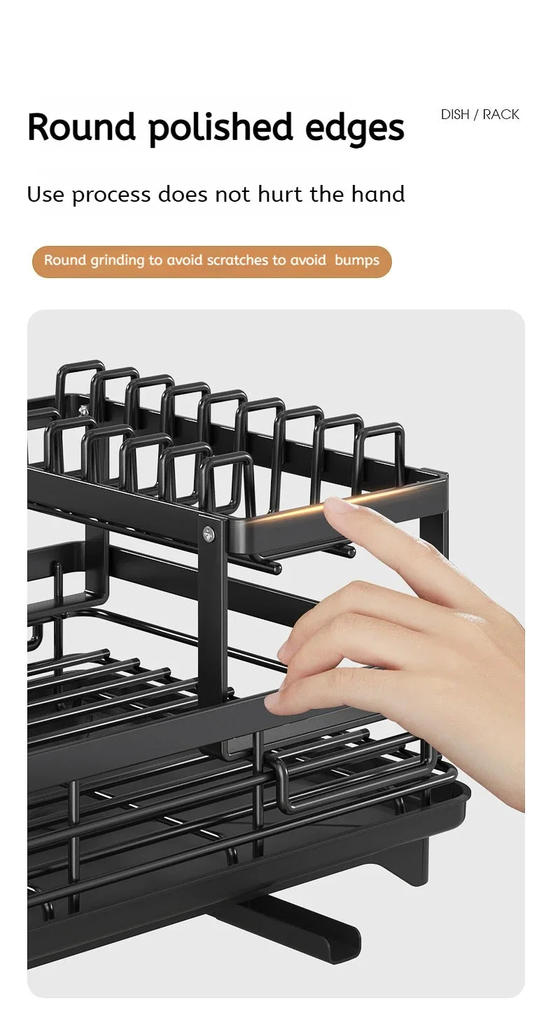 Double layer kitchen drying rack with polished edges for safe and efficient dish drying
