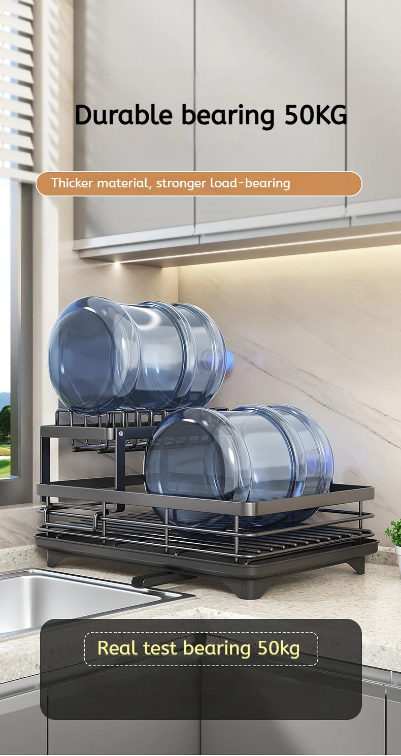Double layer kitchen drying rack with durable load-bearing capacity of 50kg for efficient dish drying