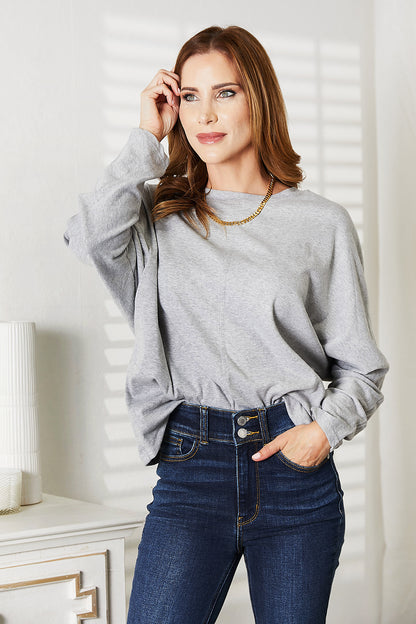 Trendsi double take seam detail top in gray with a relaxed fit and stylish design for casual wear