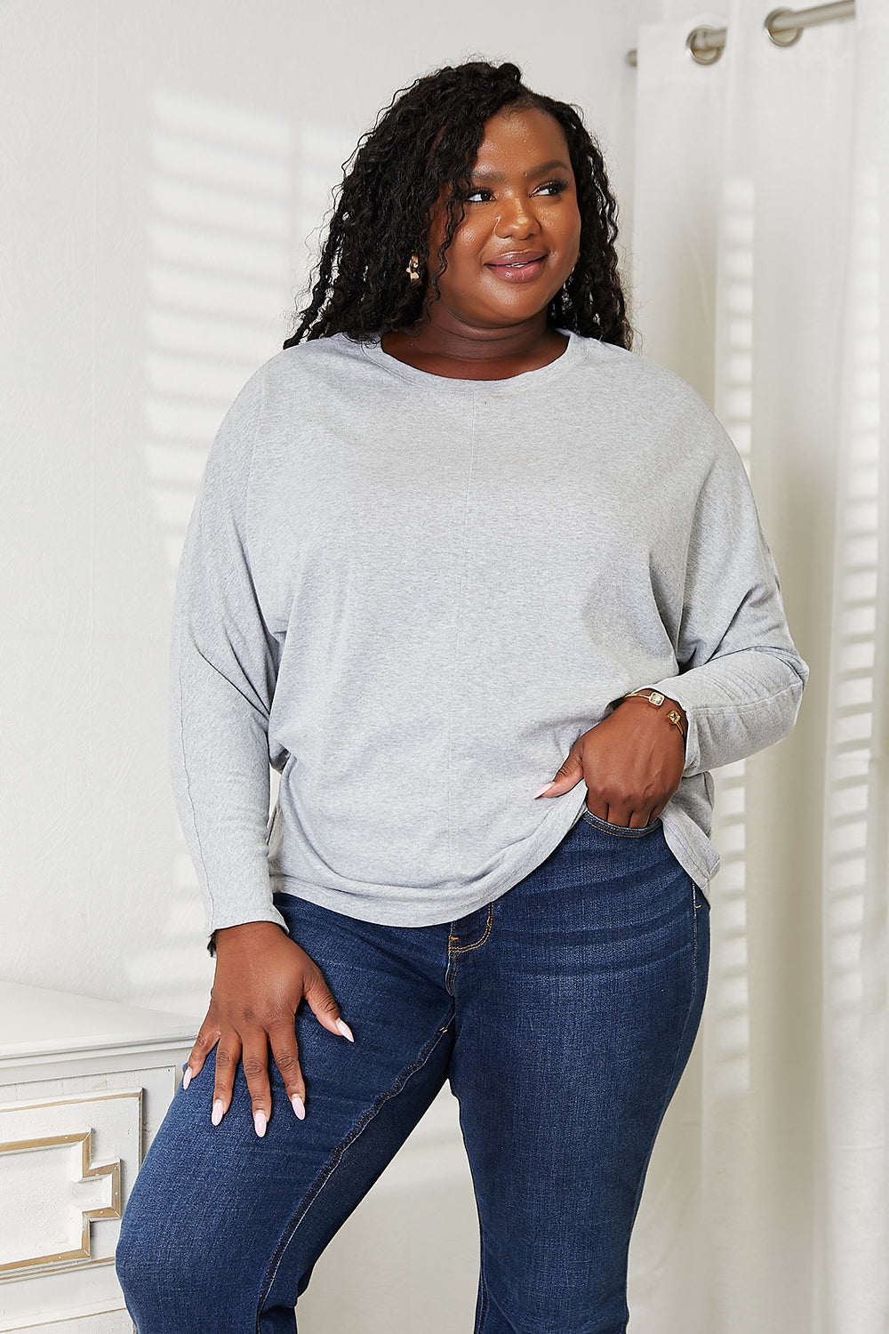 Trendsi Plus Size Double Take Seam Detail Top in Gray with Comfortable Fit and Casual Style