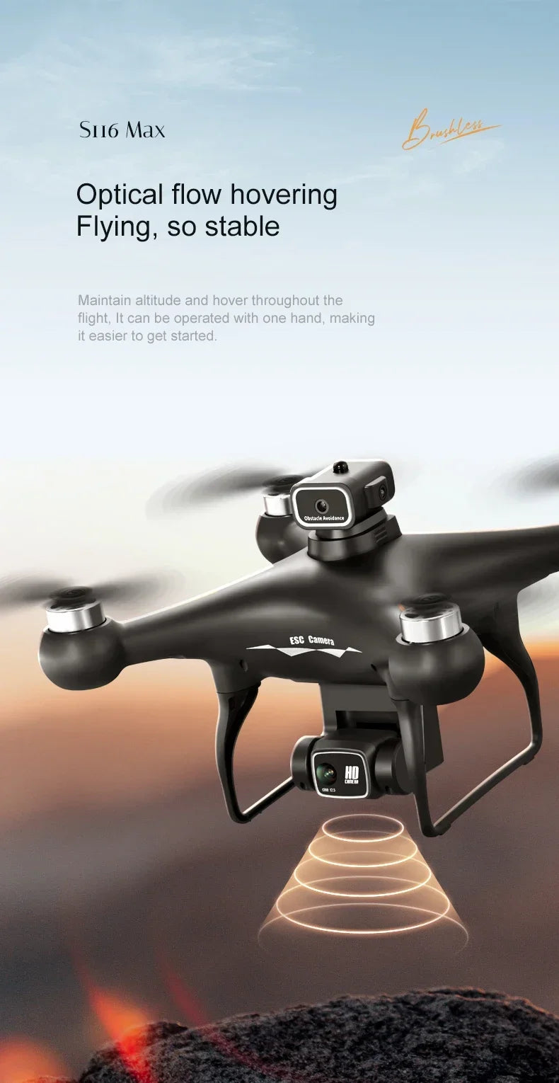 S116 MAX professional drone by Shophouse Northwest black quadcopter with camera and optical flow hovering