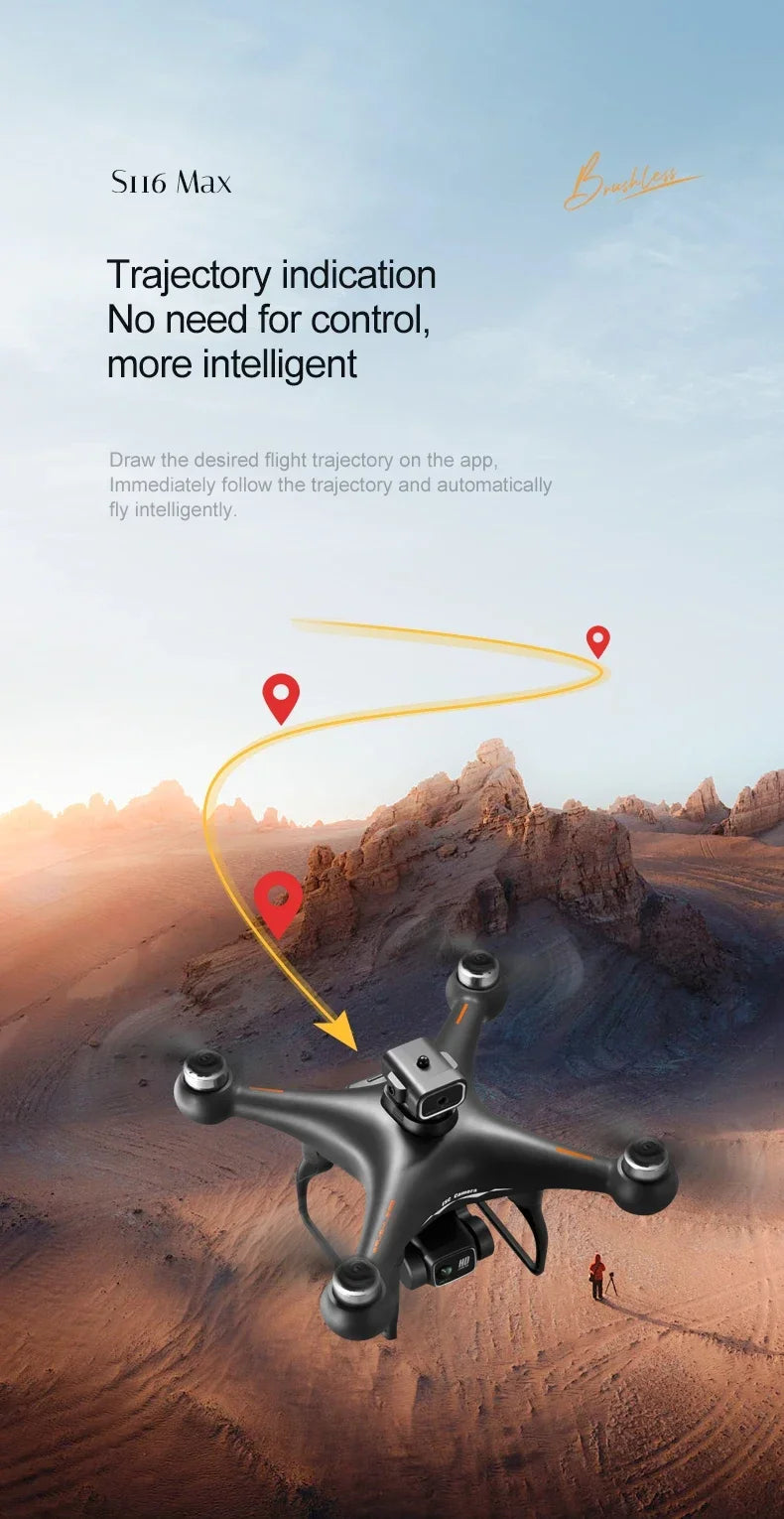 Shophouse Northwest S116 MAX professional drone over desert mountains with GPS trajectory markers and camera