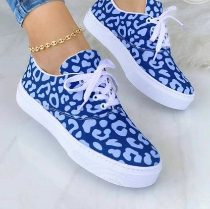 Blue fashion graffiti trainer sneakers with leopard print pattern for stylish casual wear