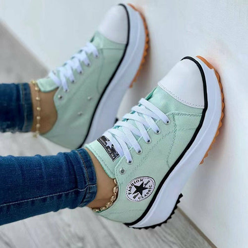 Mint Green Flat Lace-Up Canvas Sneakers with Rubber Sole for Comfort and Style