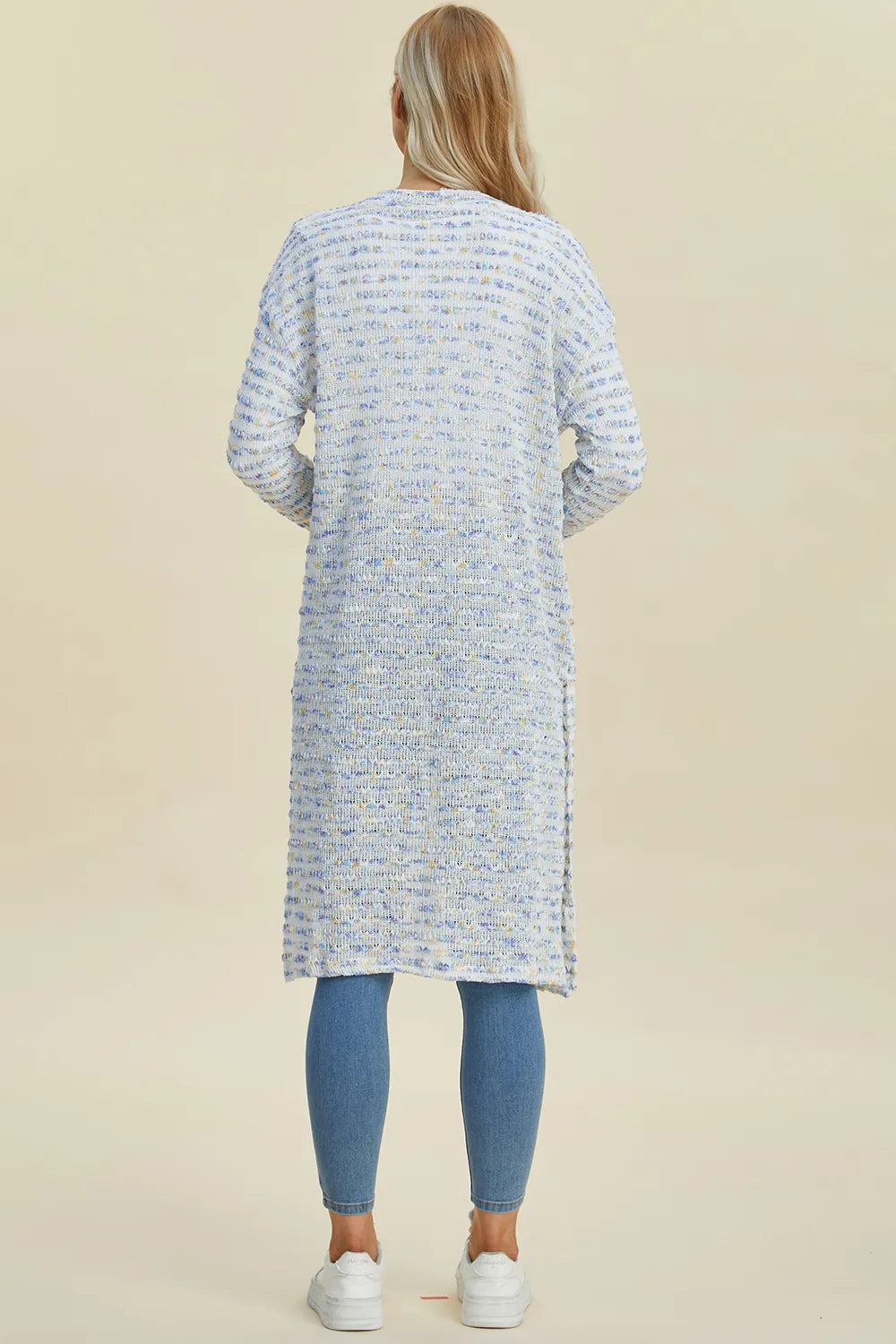 Trendsi full size cardigan sweater in light blue with a stylish long design and side slits