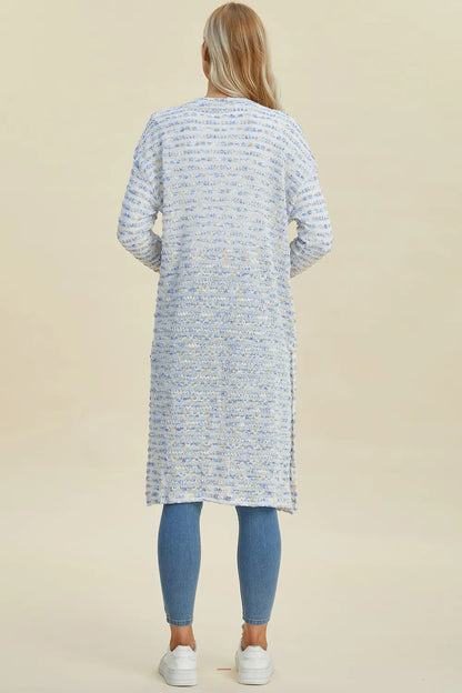 Trendsi full size cardigan sweater in light blue with a stylish long design and side slits