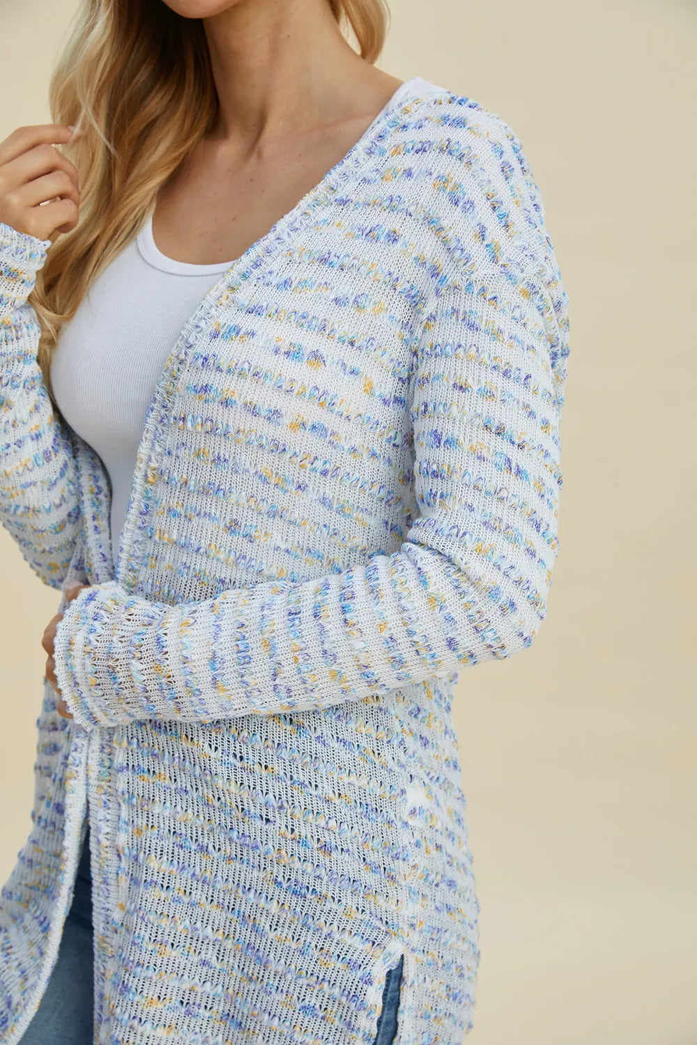 Trendsi Full size cardigan sweater in light blue with a textured knit design for a cozy feel
